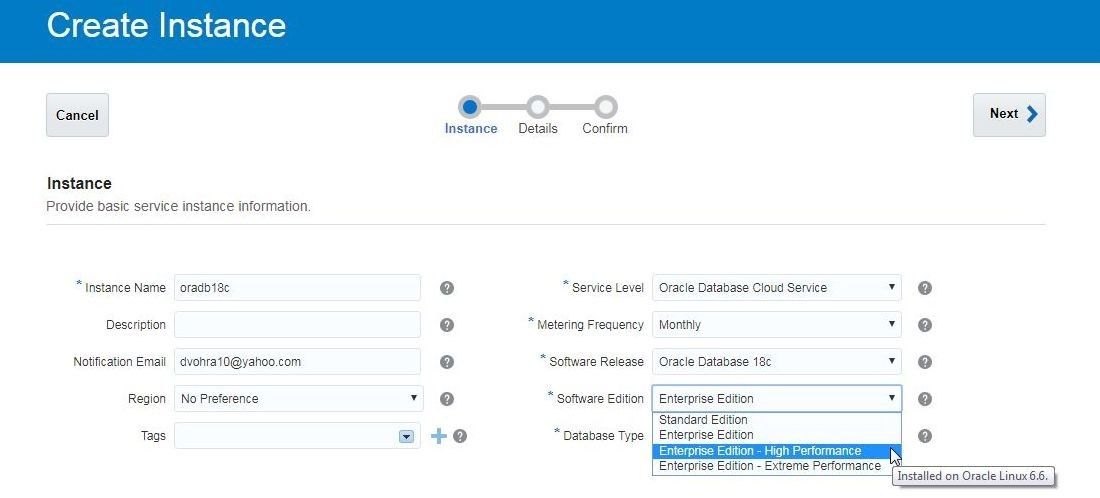 Select Software Edition as Enterprise Edition High Performance.