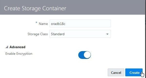 Set the Advanced option to Enable Encryption. Click on Create.