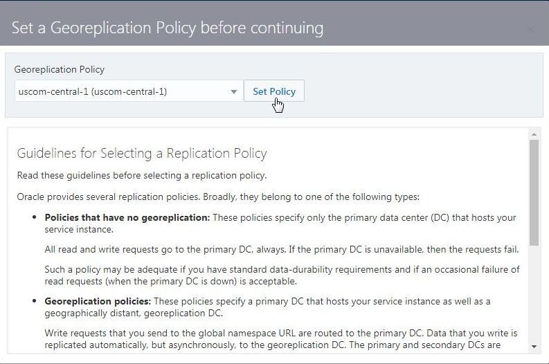 Select a Georeplication policy as shown.