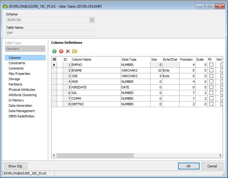 Screen shot of the new Alter Table window in Toad for Oracle 13.2.