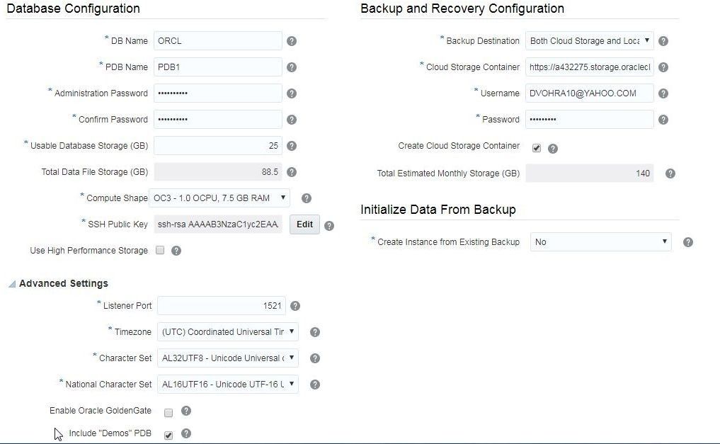 In Advanced Settings the Port is specified with a default value of 1521. Click in the checkbox Include Demos PDB.