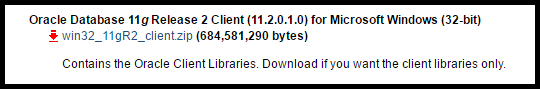 Oracle 11g 32 bit client download page.