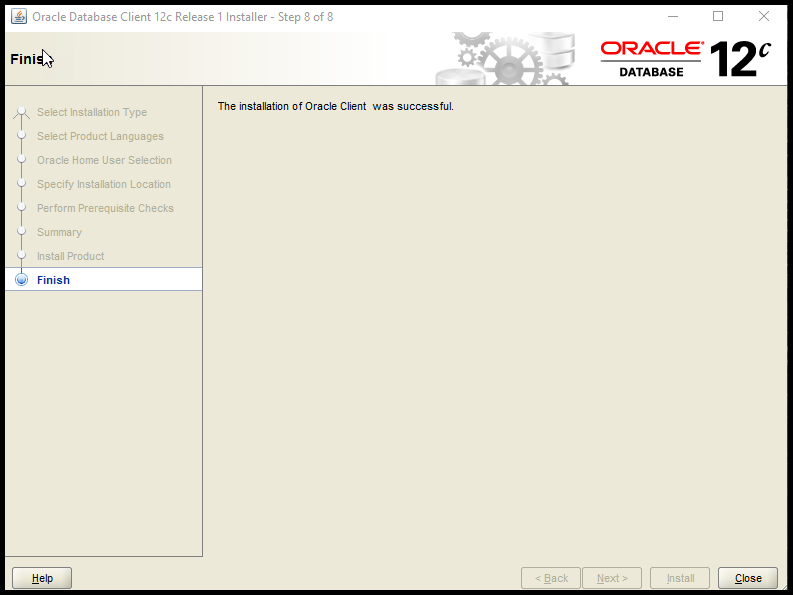 Success!!  Party time!  You have now just installed the Oracle 12c 64 bit client!