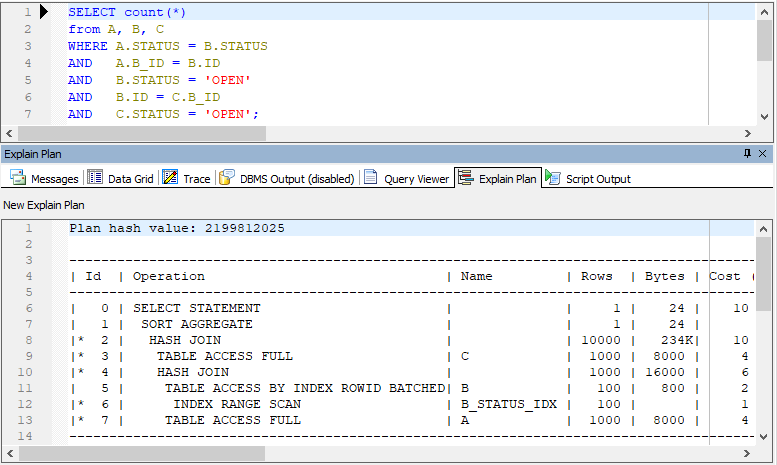 Как посмотреть план запроса в sql developer