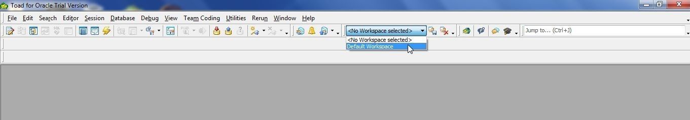 Start Toad for Oracle and select the Default Workspace to load, as shown in Figure 1.