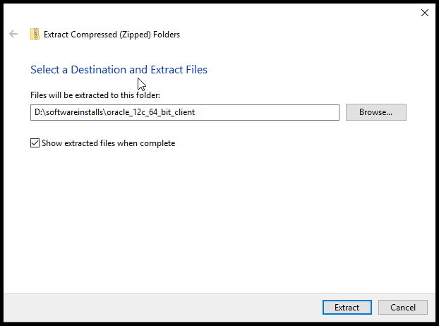 Enter a directory to extract files.  Click Extract. Note:  This could take a few minutes.