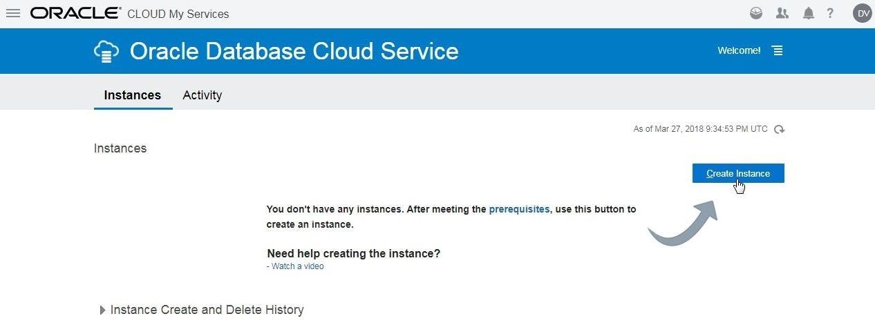 Click on Create Instance as shown.