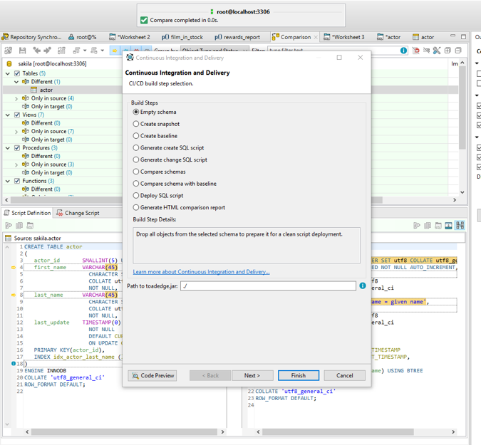 Screen shot of the Toad for Oracle Automation (CI/CD) feature, you can also automate many other important Toad Edge features.utomate