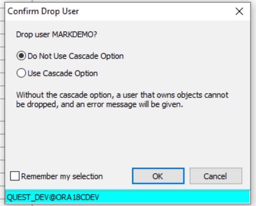 Drop user account confirmation window.