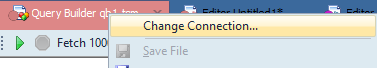 You can change a connection on a Query Builder file to another connection of the same data source type (you can switch between SQL Server environments, for example, but not between SQL Server and Oracle environments).