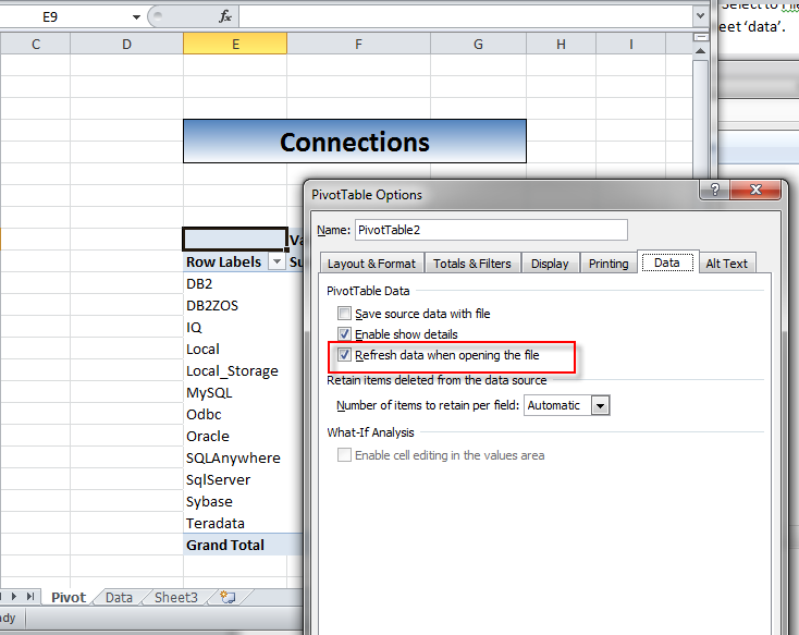 Pivot Table Options