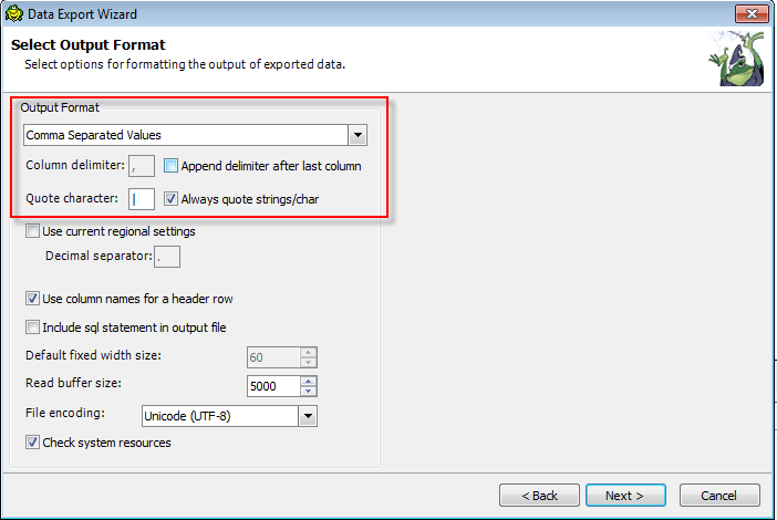 Choose Export Type