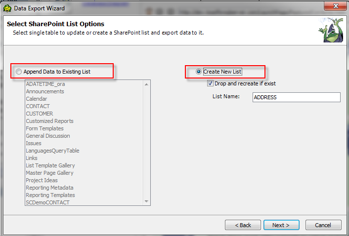 Exporting my SQL Results to SharePoint