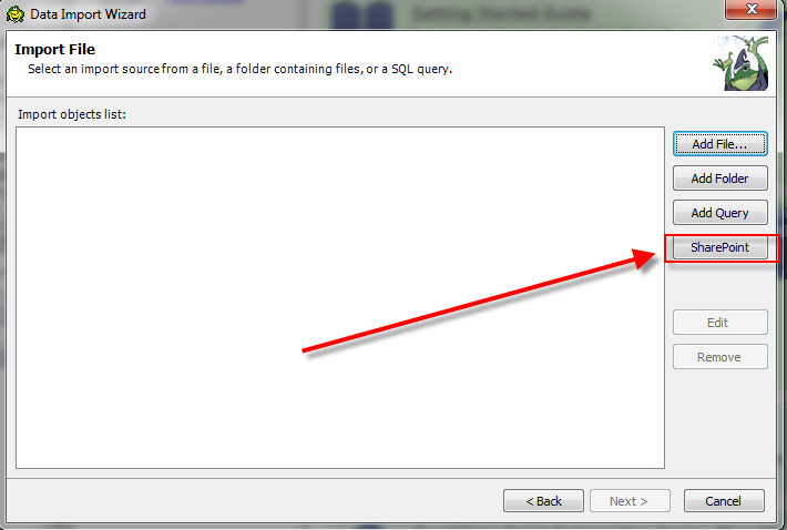 Import data from a SharePoint list, open up the Import Wizard