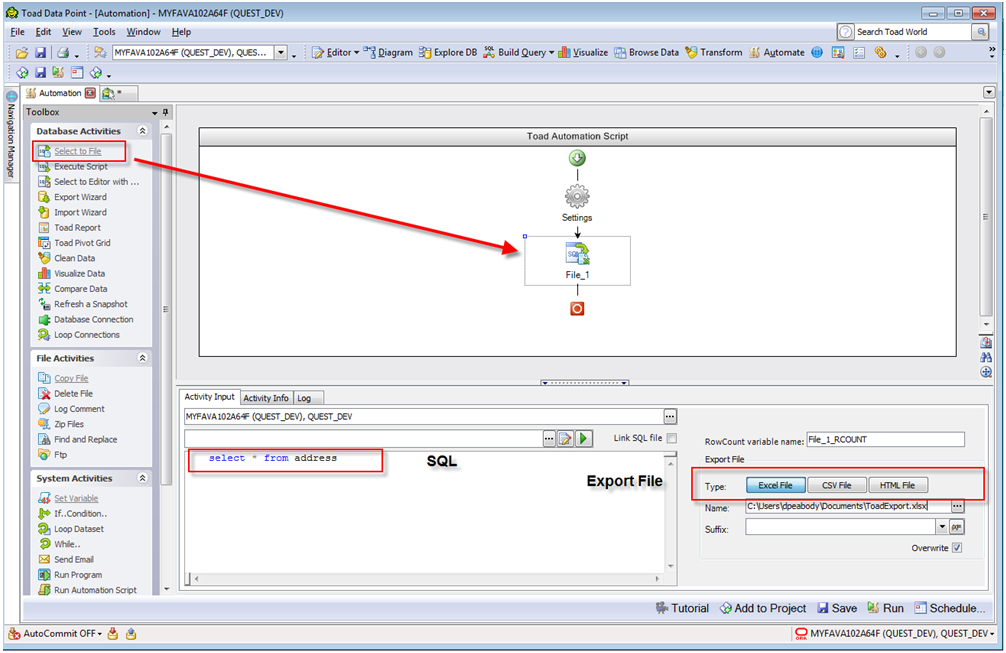 Toad Automation Export