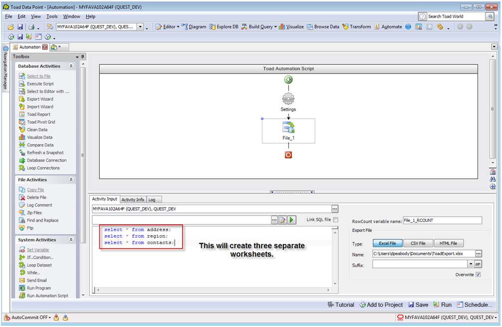 Toad Automation Export Wizard