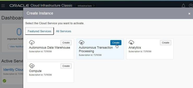 Figure 1. Create Autonomous Transaction Processing.