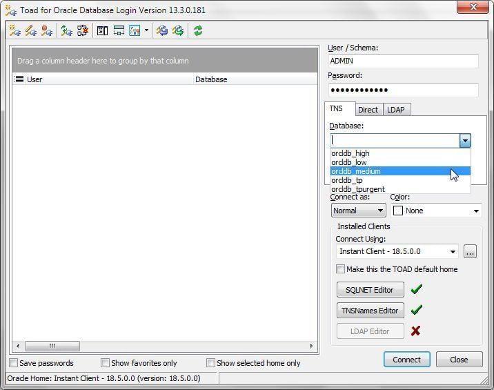 Figure 17. Selecting database service.