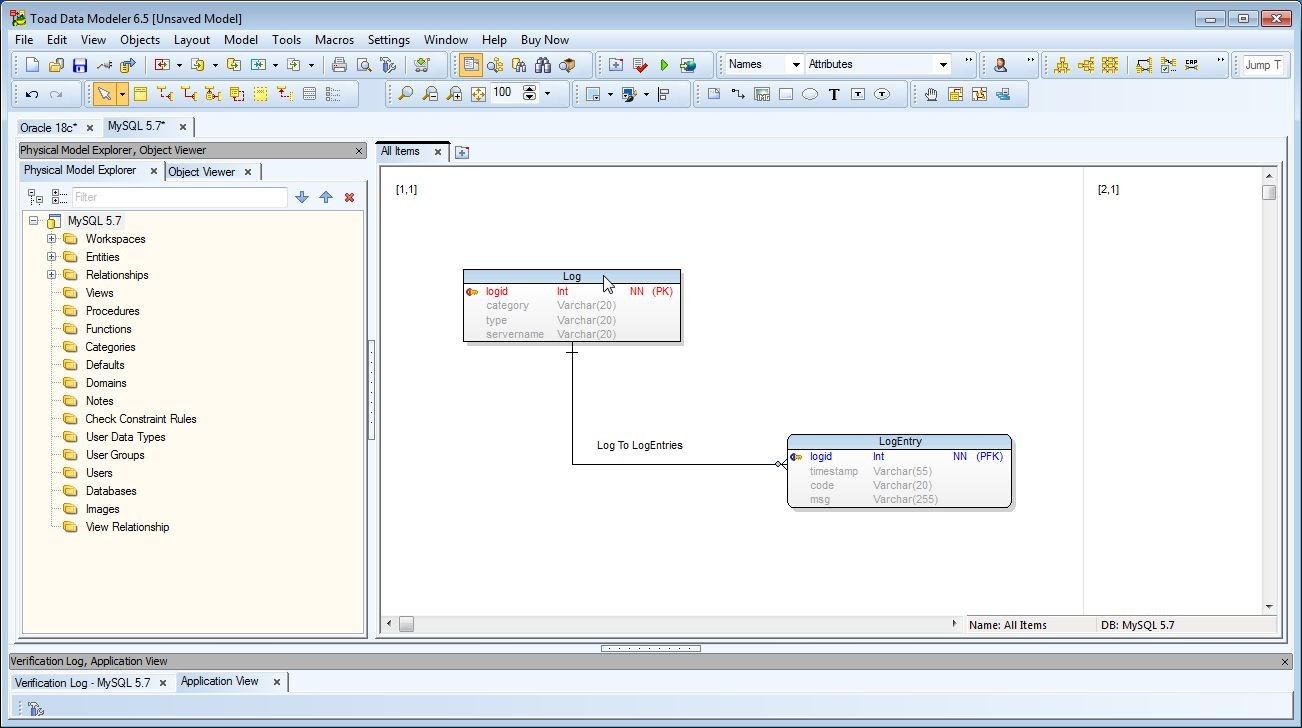 Figure 1. double-click in the header for Log to preview the DDL it would generate