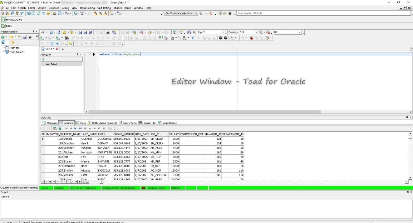 Editor Window in Toad for Oracle - Toad for Oracle vs Toad Data Point