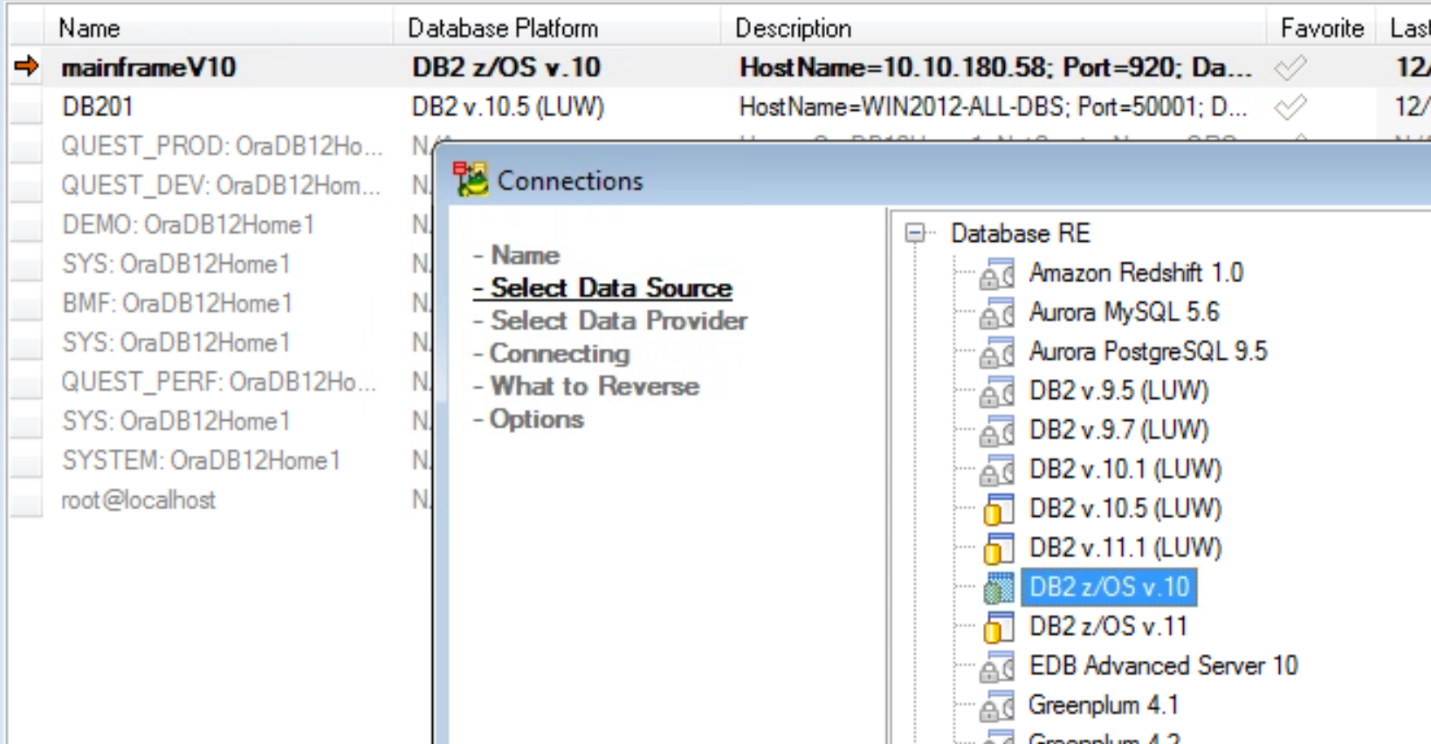 Figure 2. Choose the correct database version for each connection
