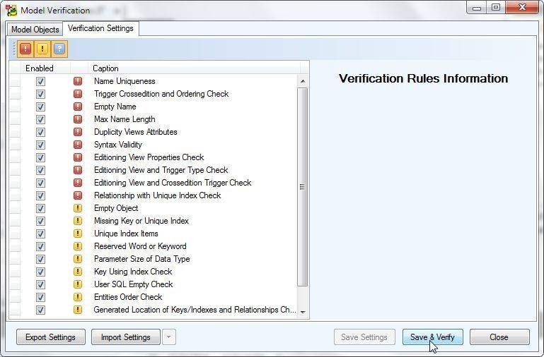 Figure 2. Default verification settings are displayed