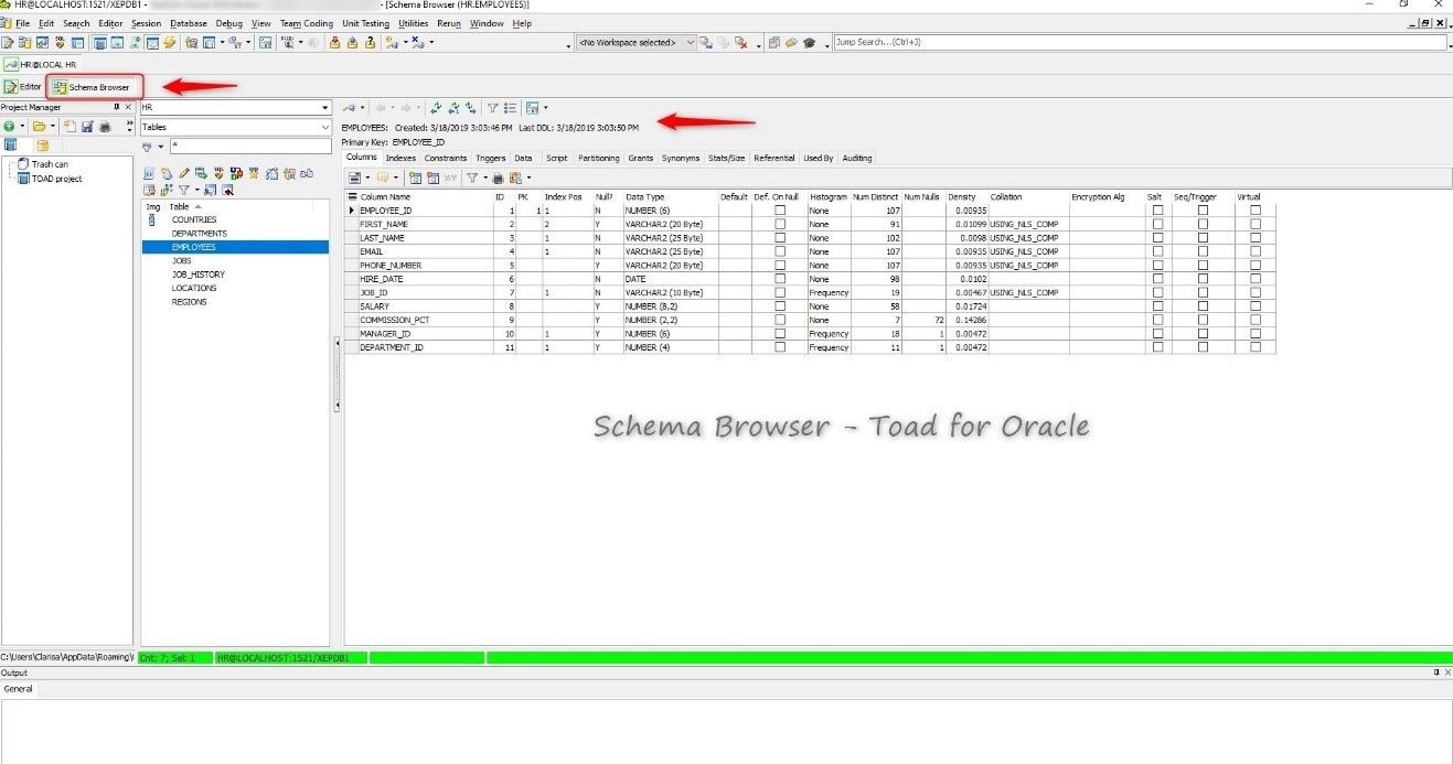 Schema Browser in Toad for Oracle