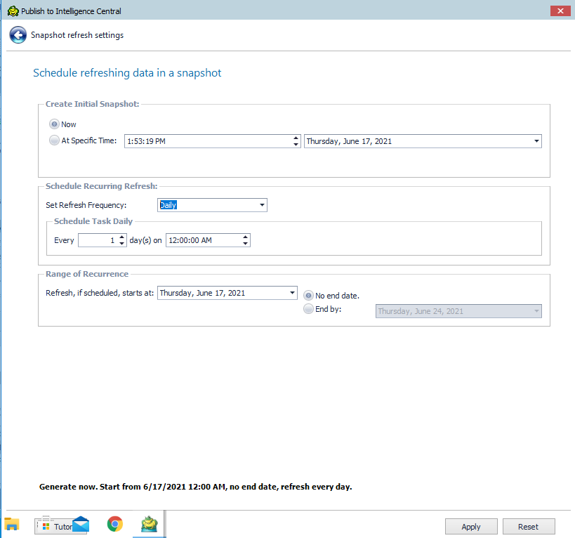 Toad Data Point Refreshable Snapshot Scheduling Panel