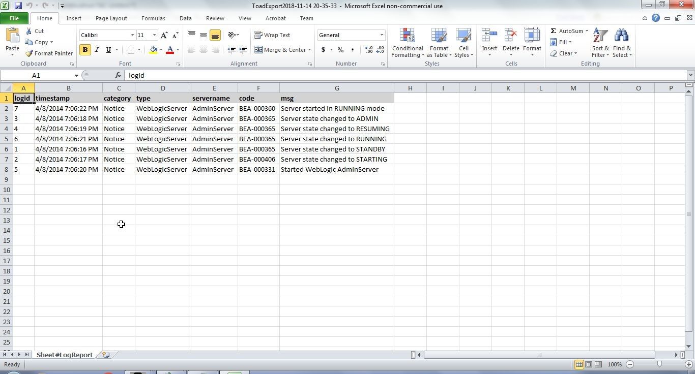 Figure 46. the Excel report
