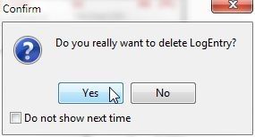 Figure 47. Confirmation Dialog for deleting the extra LogEntry entity