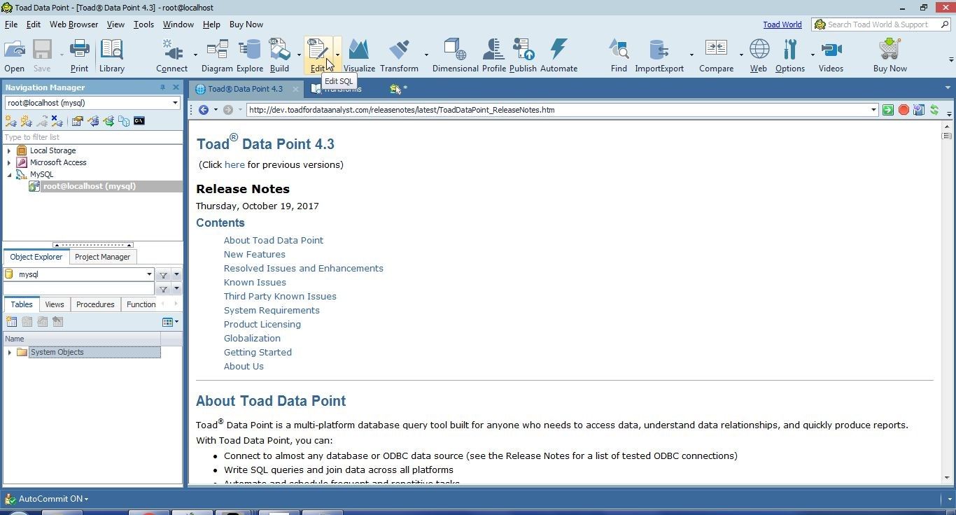 Figure 5. Select Edit SQL from the toolbar