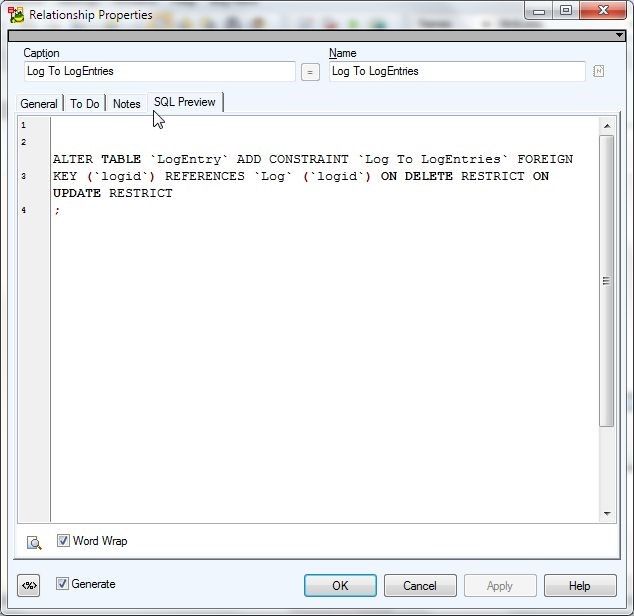 Figure 6. SQL Preview for Relationship