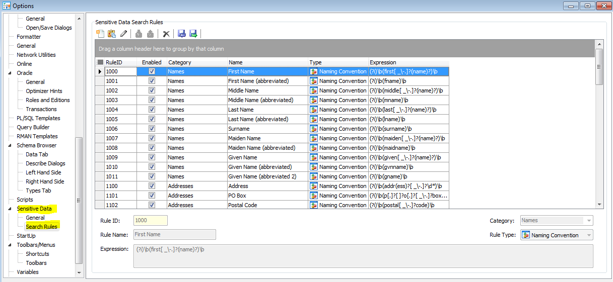 Figure 6. Sensitive Data Search Rules