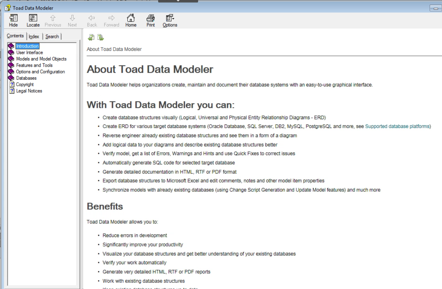 Figure 6. Toad Data Modeler Help