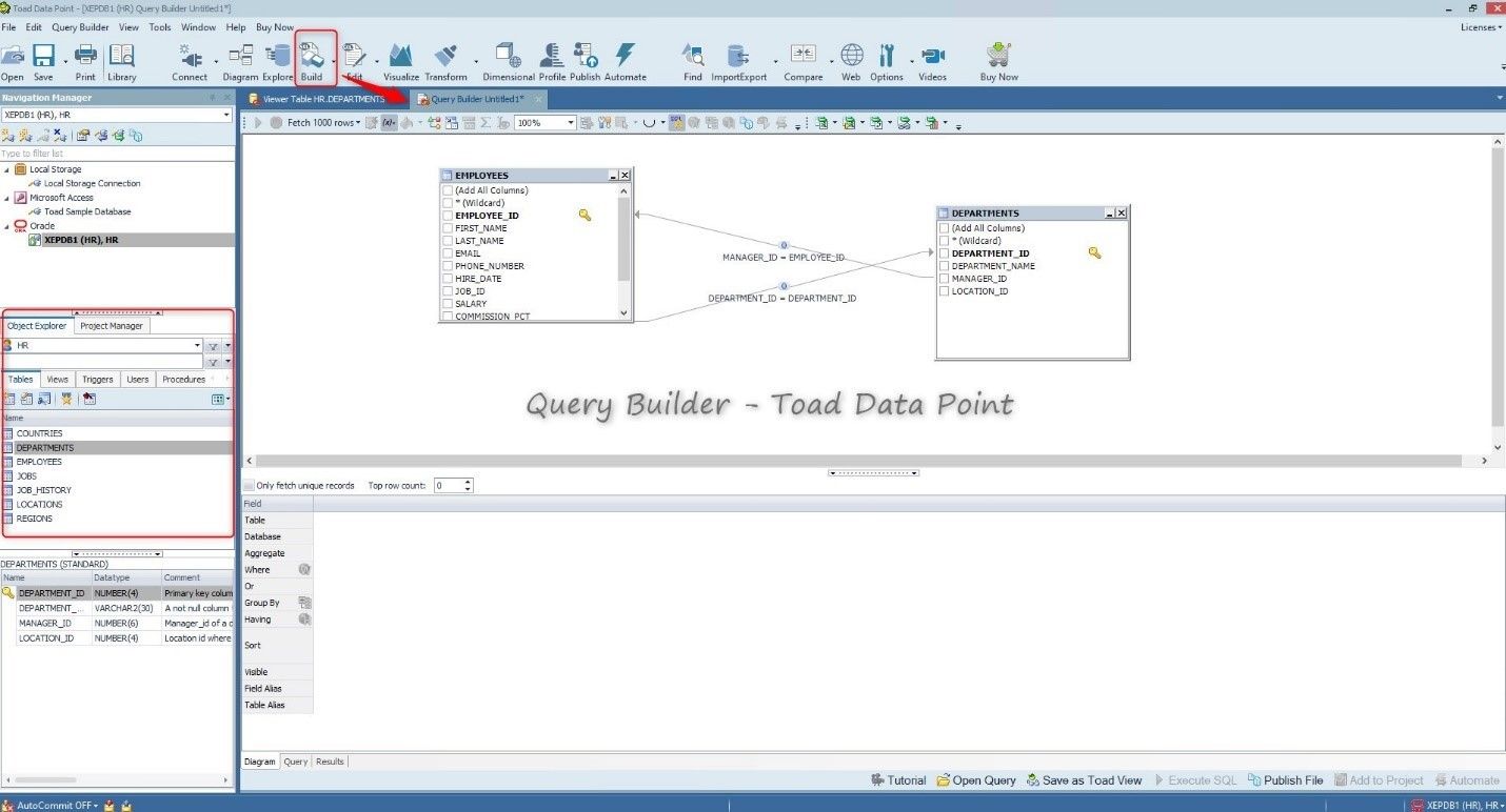Query Builder in Toad Data Point - Toad for Oracle vs Toad Data Point