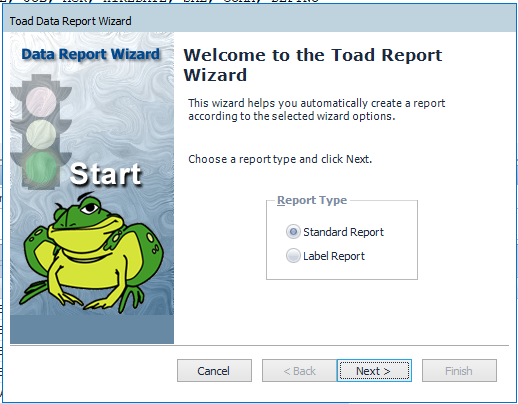 Welcome screen for Toad Data Point Report Wizard