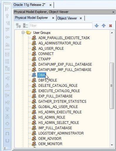 Figure 7.  Selecting the DBA object to display detail