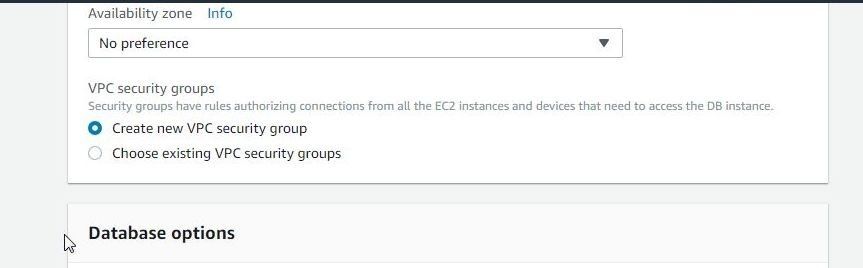 Figure 8. Setting Availability Zone and VPC Security Group