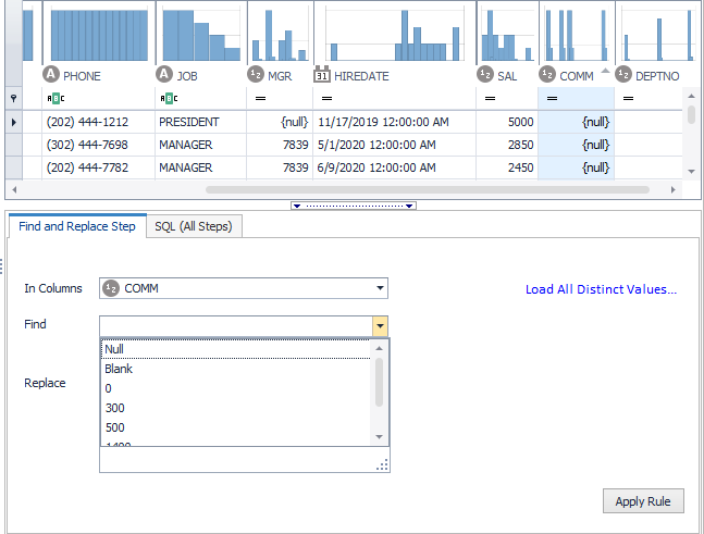 Using transform and cleanse to fix null values