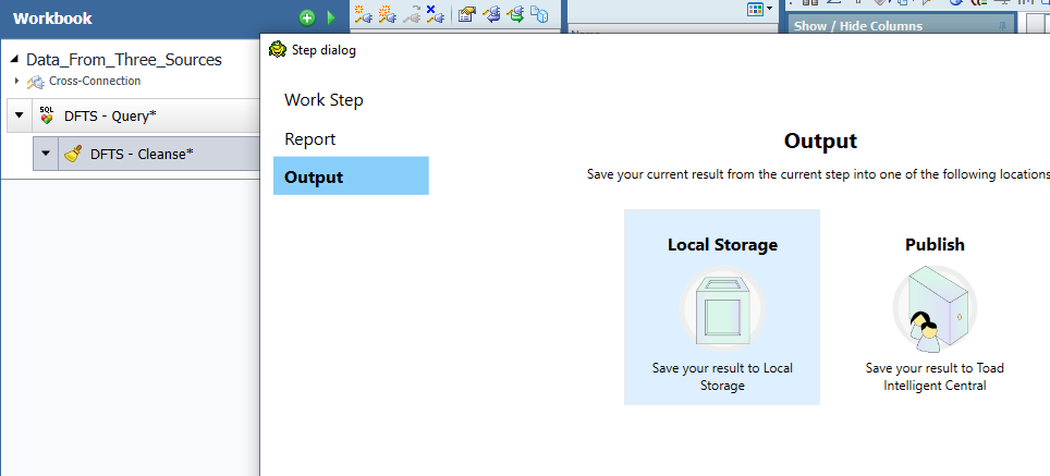 In Toad Data Point Workbook, add a step to share data