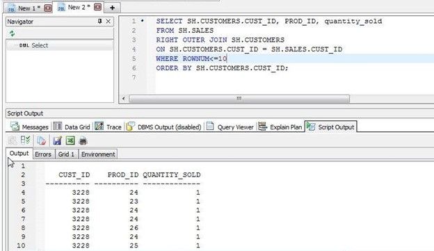 Figure 9. Right outer join – Using Toad to Query Multiple Tables