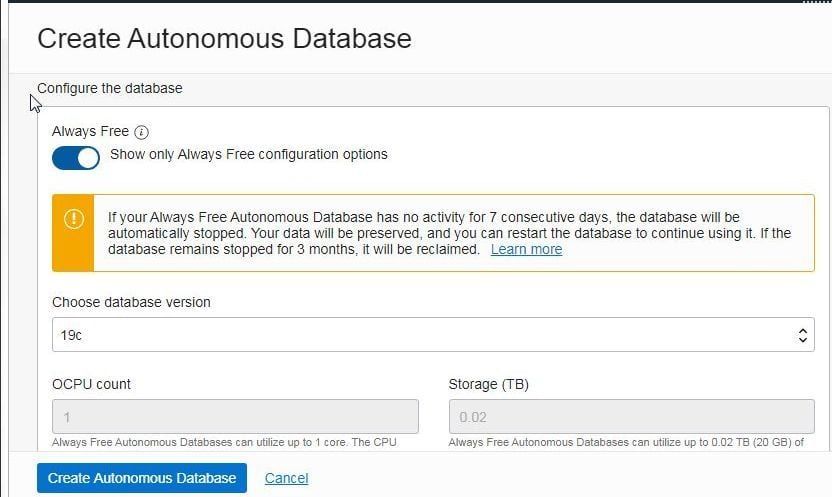 Figure 6. Selecting the Always Free Option.