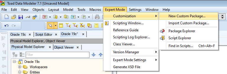Screen shot showing how to create a new custom package.
