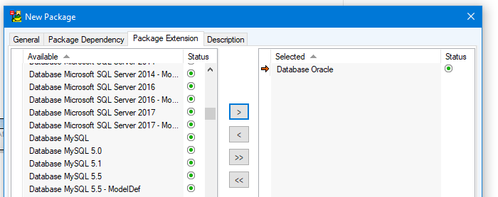 Screen shot showing how to select the right package extension.