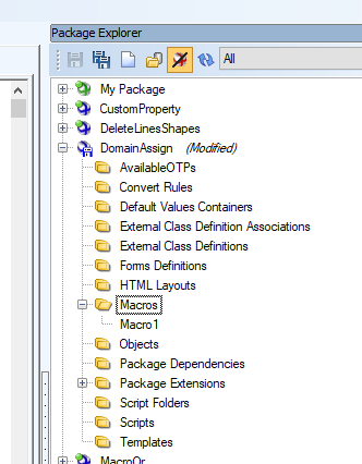 Screen shot showing how to go to Package Explorer and Domain Assign and add Macro.