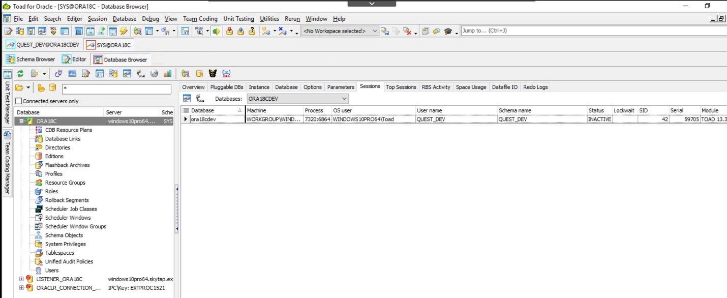Toad for Oracle. Database Browser. Once you have chosen your database you will see this screen.