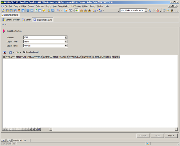 Figure 4: Resulting table creation.