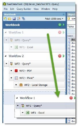 Menu. Left click to drag and drop workflow.  What's new in Toad Data Point Workbook 5.1.3.