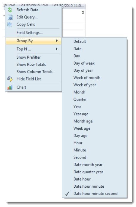 Screen shot new options for Group By functions.  What's new in Toad Data Point Workbook 5.1.3.