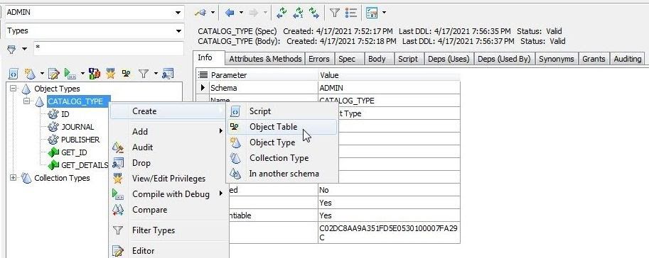 CATALOG_TYPE>Create>Object Table